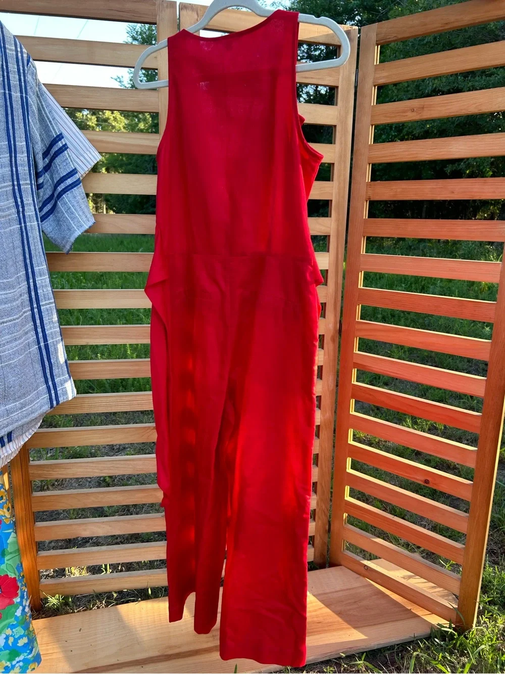 Size S Banana Republic Red Button Up Linen Wide Leg Crop Jumper with Tie Straps